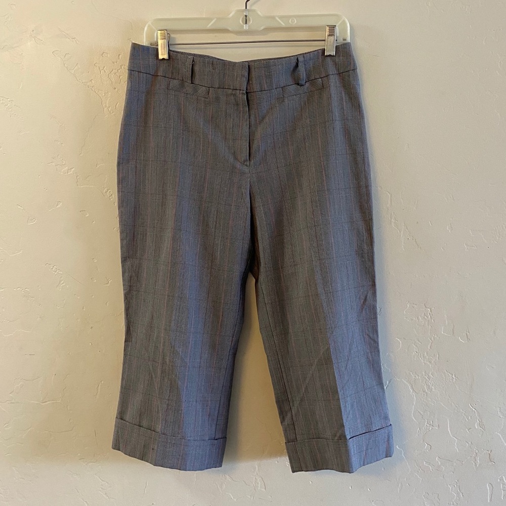 InModa Gray & Pink Plaid Cropped Dress Pants Medium